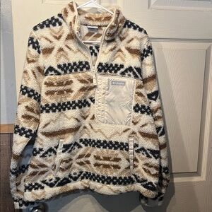 Columbia Cream and Brown Fleece Pullover